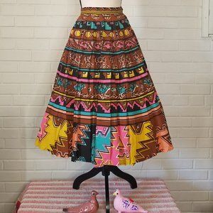 Vintage 1950's Patio/Circle Skirt in Vibrant Multi-Color Cotton Print XS/S